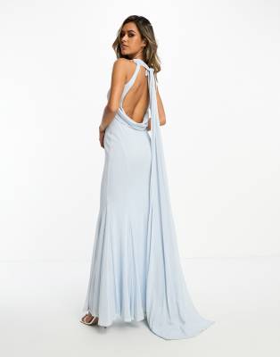 ASOS DESIGN high neck cowl back tie detail maxi dress in light blue | ASOS