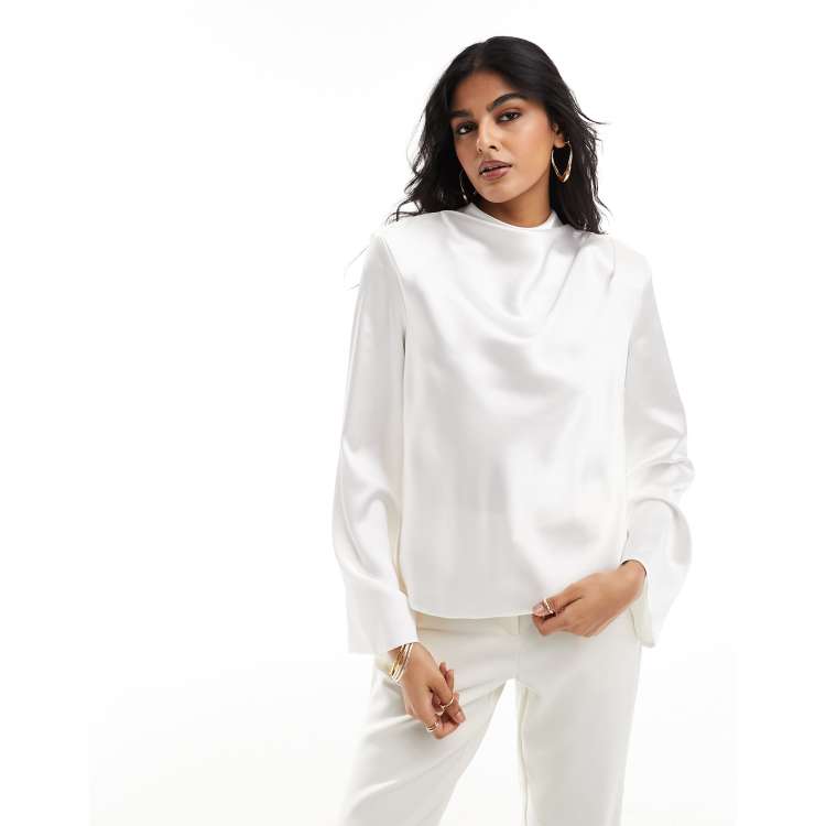 ASOS DESIGN high neck cowl long sleeve top in ivory | ASOS