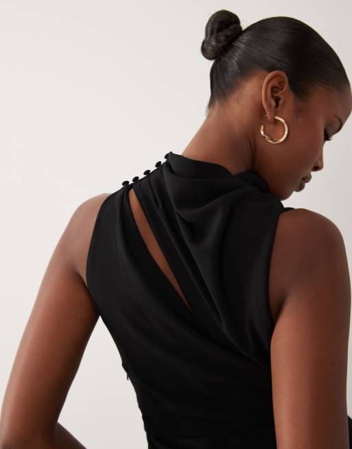 ASOS DESIGN high neck crepe full skirted midaxi dress in black, 3 of 4