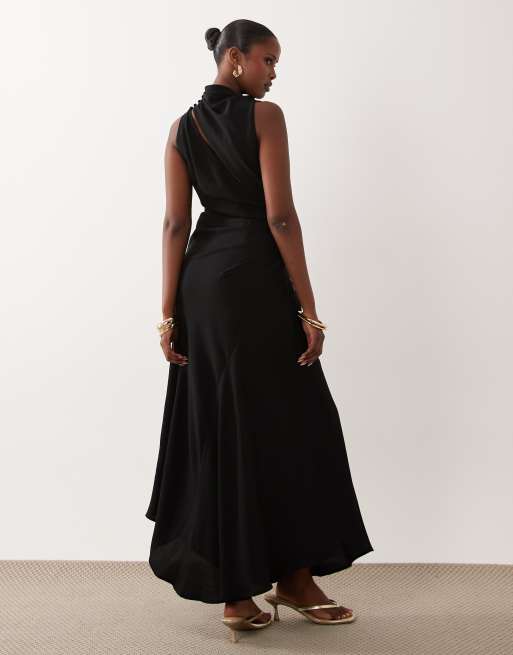 ASOS DESIGN high neck crepe full skirted midaxi dress in black, 4 of 4
