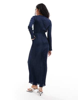 ASOS DESIGN high neck crinkle maxi dress in navy