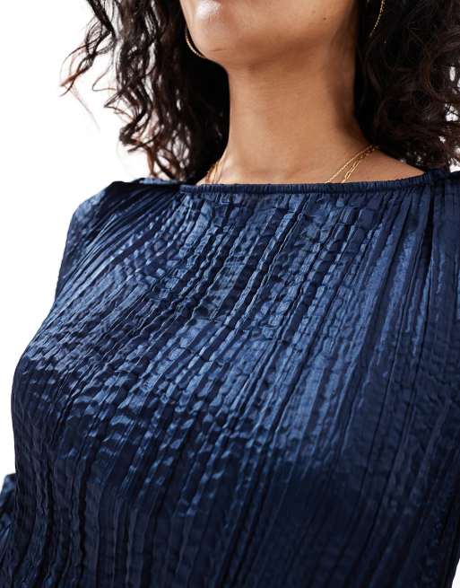 chinese dress ladies ASOS DESIGN Satin High Drape Neck Maxi With Long Sleeves In Navy