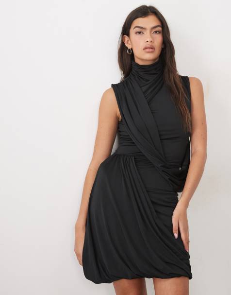 ASOS DESIGN high neck cross body bubble mini dress in black - view 1