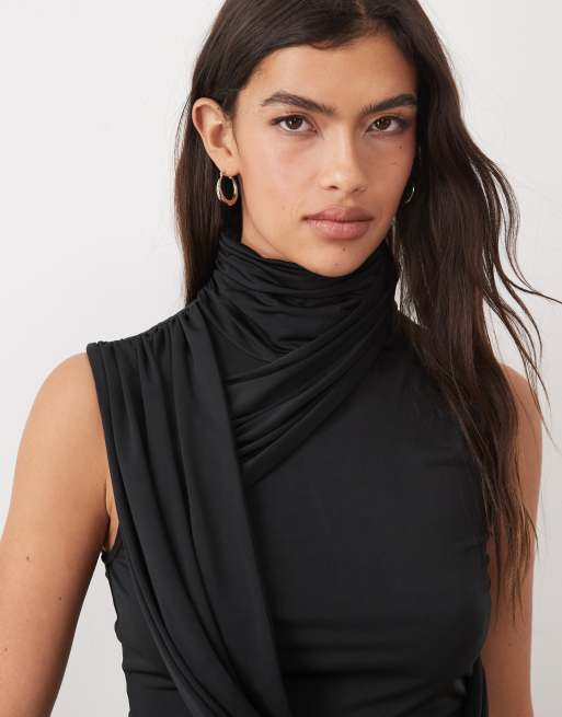 ASOS DESIGN high neck cross body bubble mini dress in black, 3 of 4