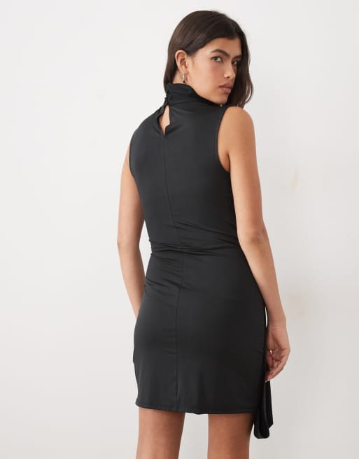 ASOS DESIGN high neck cross body bubble mini dress in black, 4 of 4