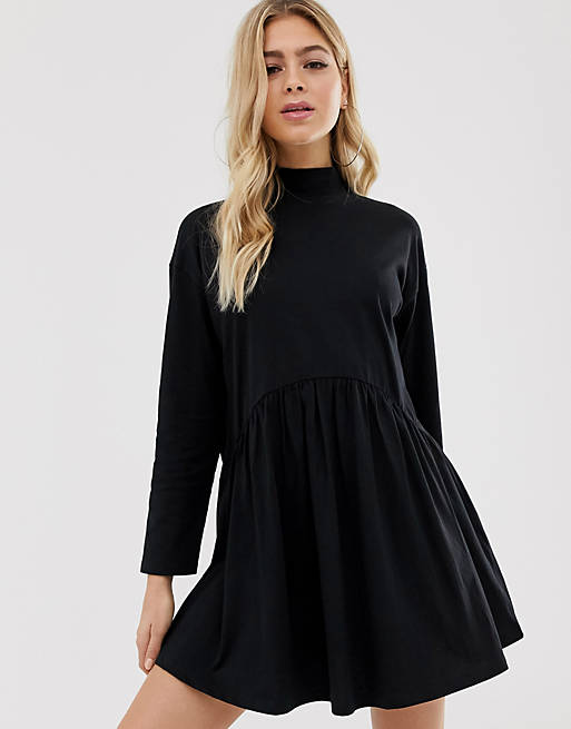 ASOS DESIGN high neck curve seam smock dress in black | ASOS