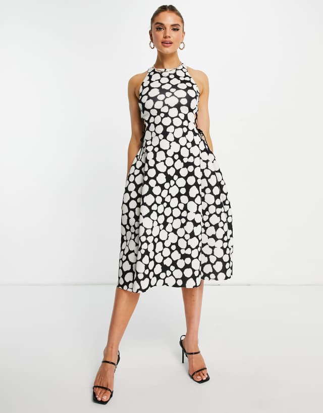 ASOS DESIGN high neck cut-out lace up side midi skate dress in geo print