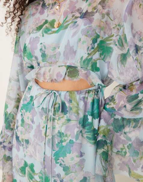 ASOS DESIGN high neck cut out maxi dress with frill sleeve in floral print - view 1