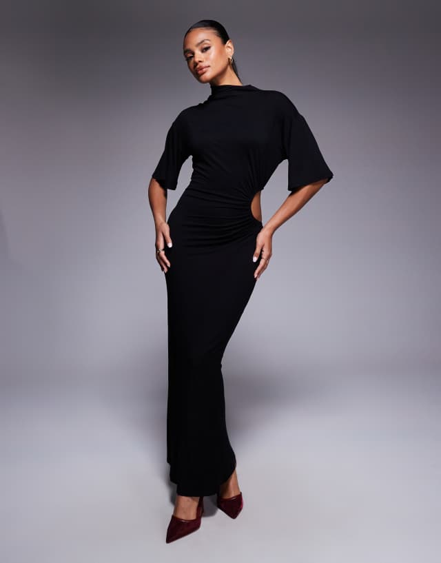 high side cut dress ASOS DESIGN neck out maxi in black Color:Brown Stone Prom Dress Style #33812 Swatch Name|Black double high slit dress size XS Self
