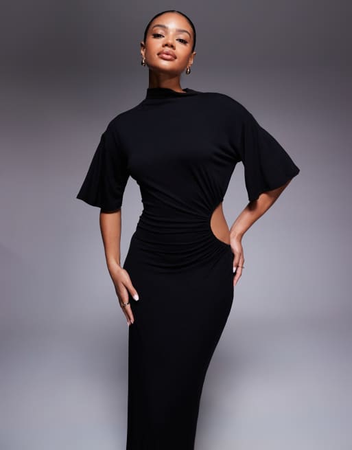 black dress with side cutouts One Shoulder Maxi inclusive XS Black Cut Out Maxi Dress