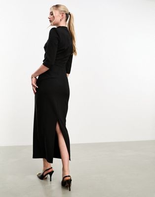 ASOS DESIGN high neck corset waist detail midi dress in black