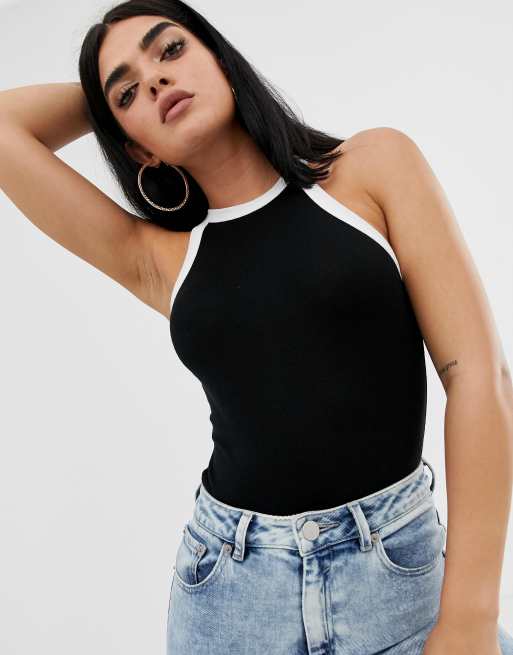 ASOS DESIGN high neck cutaway body with contrast trim in black | ASOS