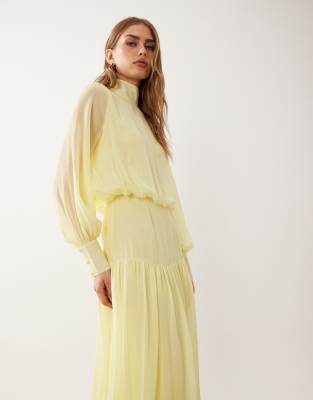 ASOS DESIGN high neck deep cuff maxi dress in yellow