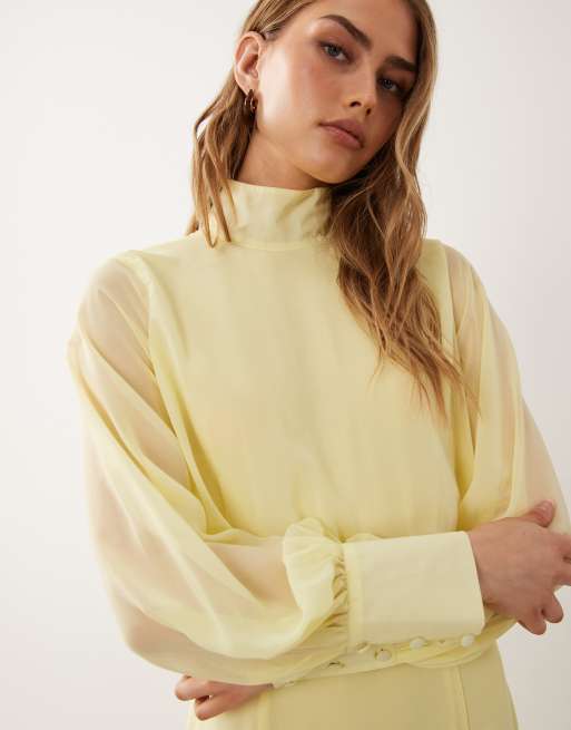ASOS DESIGN high neck deep cuff maxi dress in yellow, 3 of 4