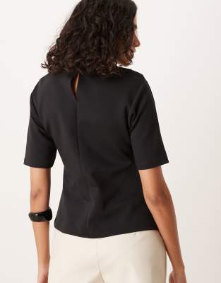 Asos Design High Neck Detail Half Sleeve Interlock Top In Black