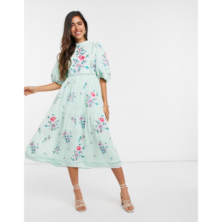 Asos design embroidered midi store dress with lace trims