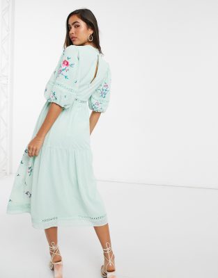 Asos design embroidered midi dress with hot sale lace trims