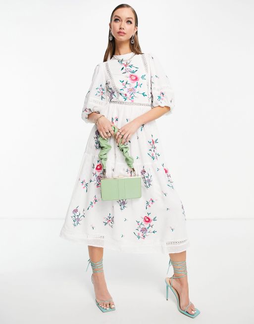 Asos white 2024 embroidered dress