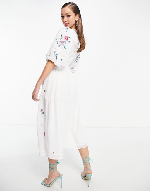 Asos design embroidered midi dress with lace outlet trims