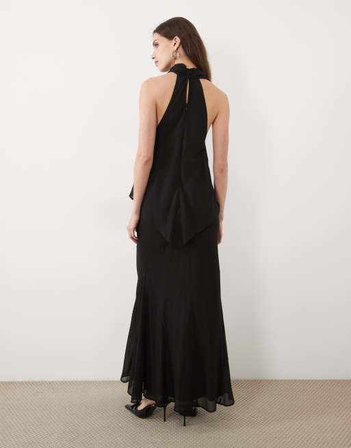ASOS DESIGN high neck double layer chiffon midaxi dress in black, 2 of 4