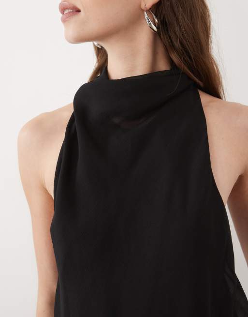 ASOS DESIGN high neck double layer chiffon midaxi dress in black, 3 of 4