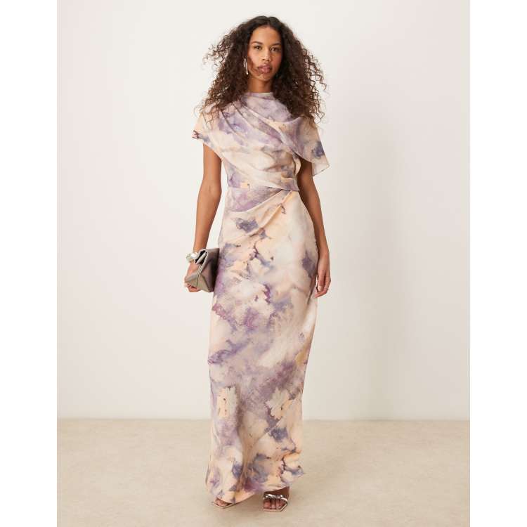 SALE！ ♪Floral-Print Cape-Backシフォンドレス ASOS DESIGN high neck drape bodice cape maxi dress in floral