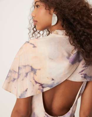 Asos Design High Neck Drape Bodice Cape Maxi Dress In Multi