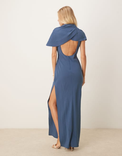 ASOS DESIGN high neck drape bodice cape maxi dress in slate blue