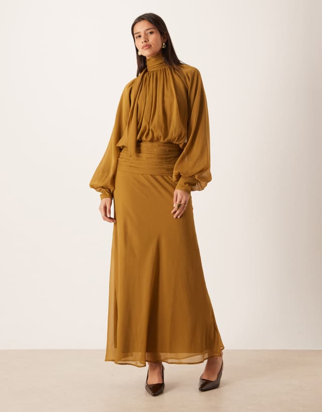 ASOS Design - High Neck Drape Chiffon Maxi Dress - Women - Polyester - 8 US
