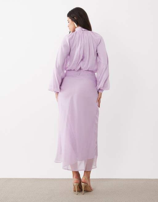 ASOS DESIGN high neck drape chiffon maxi dress with neck tie in lilac, 2 of 4