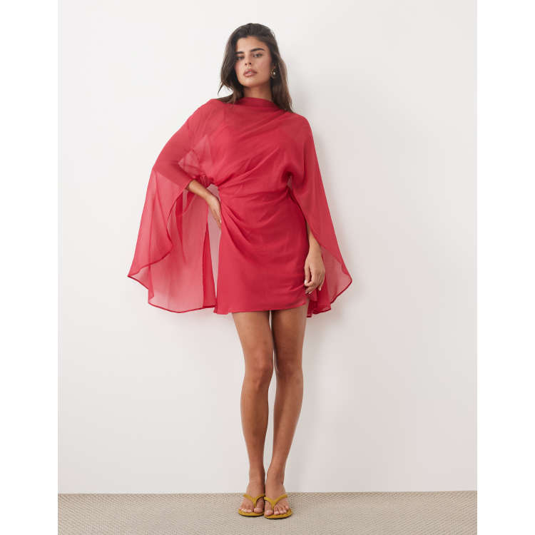pink long sleeve dress ZAPAKA Women Blush Formal with Sleeves A-Line Chiffon V-Neck Party Dress, Blush / L the chest area stays Empress Black Mini Dress - Size:6