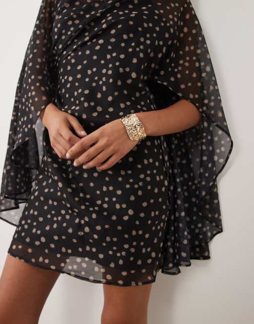 ASOS DESIGN high neck drape front extreme cape sleeve mini dress in mono spot, 3 of 4