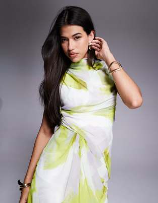 Shop Asos Design High Neck Drape Front Maxi Dress