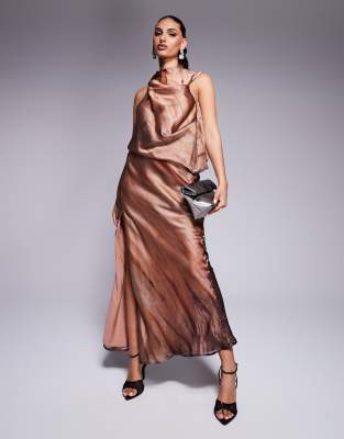 Asos Design High Neck Drape Maxi Dress In Abstract Print-multi