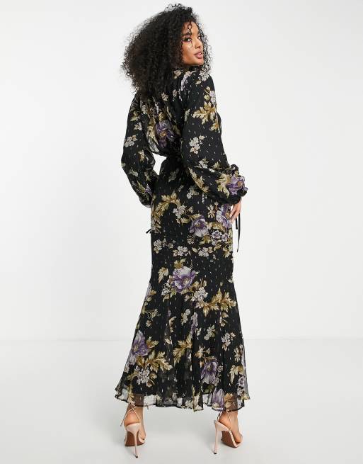 ASOS DESIGN high neck drape maxi dress in floral fil coupe with belt , 2 of 4