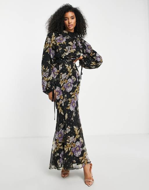 ASOS DESIGN high neck drape maxi dress in floral fil coupe with belt , 4 of 4