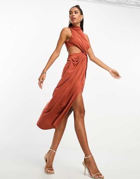 Yaura sweetheart drape maxi dress in pillarbox red