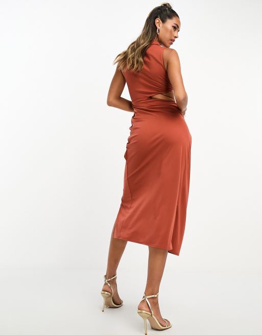 Draped Shirt Dress - Terracotta - Ladies