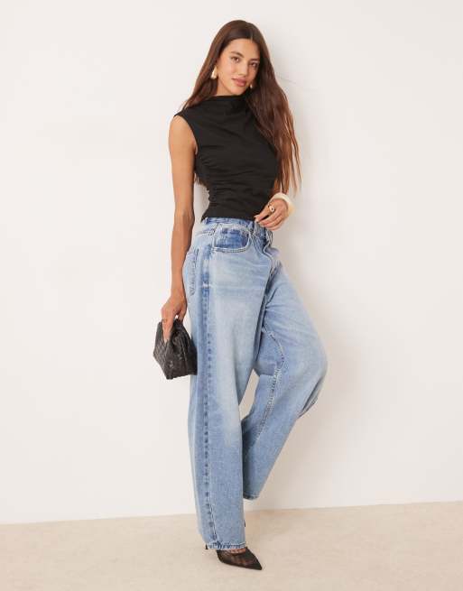 ASOS DESIGN high neck drape top with ruched sides in black