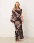 [ASOS DESIGN] ASOS DESIGN high neck draped asymmetric maxi dress with cut out in brown floral print-Multi 10 Brown floral
