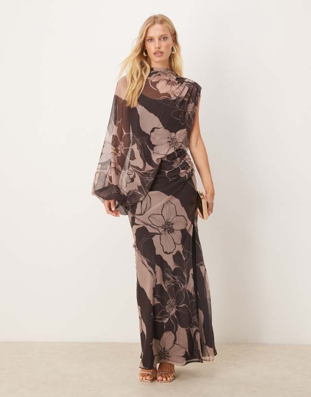 draped asymmetric maxi dress Brown Draped Asymmetric Maxi Dress XS main image 0