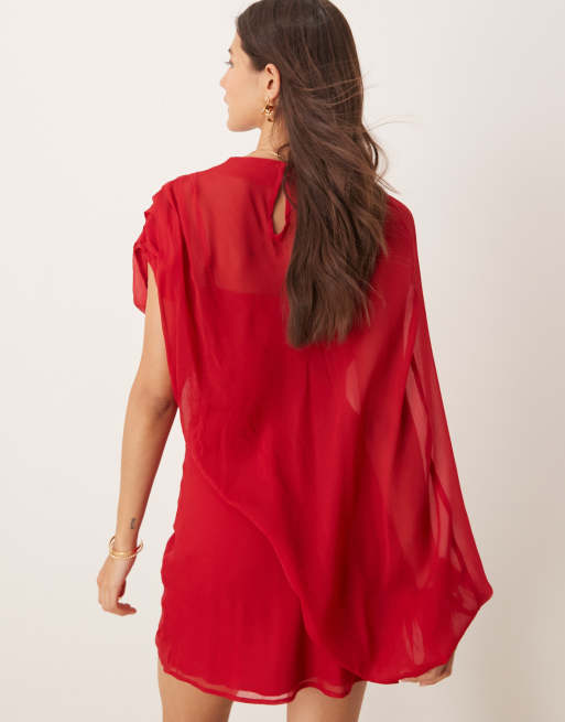 ASOS DESIGN high neck draped asymmetric mini dress with cut out in red