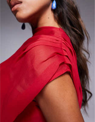 Asos Design High Neck Draped Asymmetric Mini Dress With Cut Out