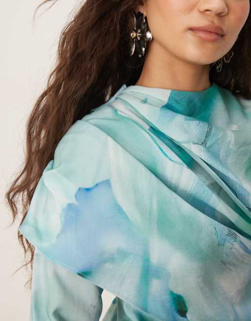 ASOS DESIGN high neck draped bodice maxi dress in green abstract print