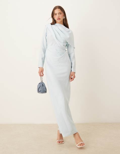 ASOS DESIGN high neck draped bodice maxi dress in light blue