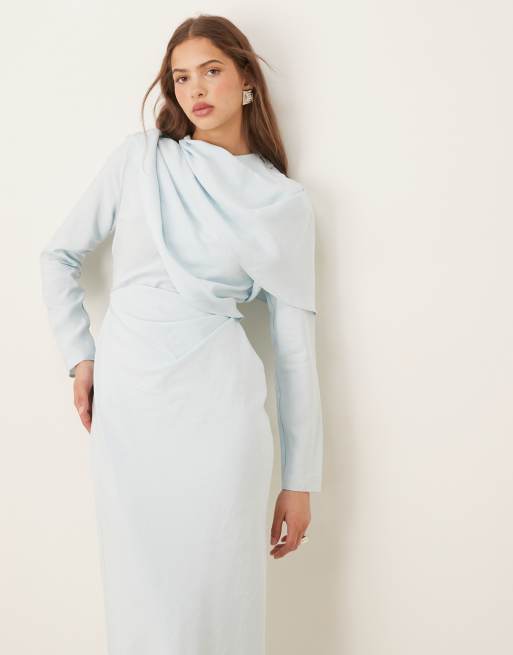 ASOS DESIGN high neck draped bodice maxi dress in light blue