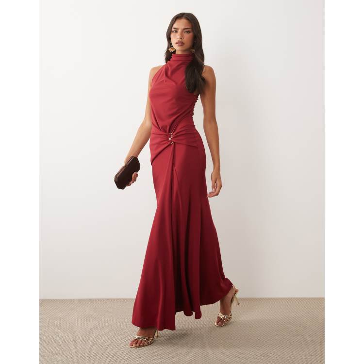 satin burgundy dress Burgundy Satin Mermaid V-neck Backless Prom Dress MP749