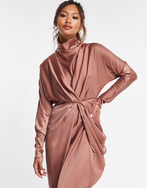 ASOS DESIGN high neck draped satin maxi dress