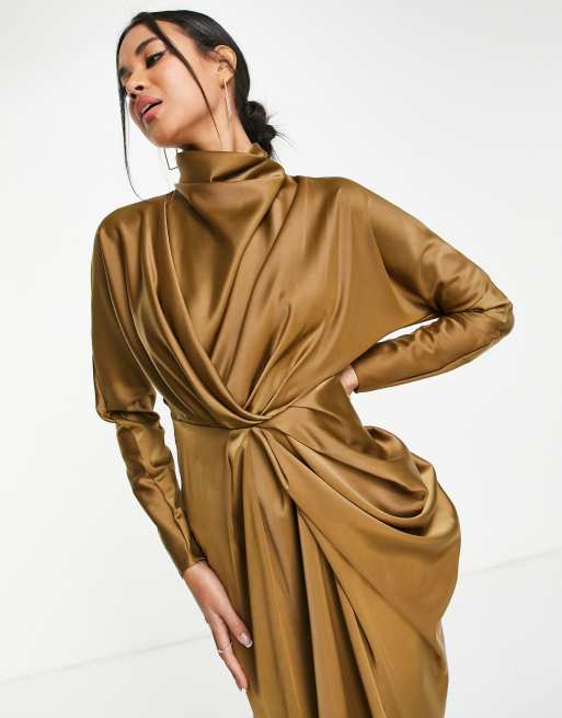 ASOS DESIGN high neck draped satin maxi dress