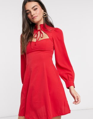 red tie neck dress